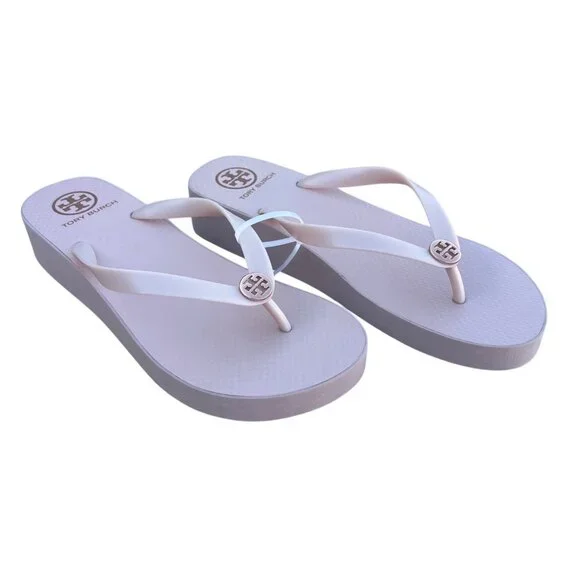 Tory Burch Wedge Flip Flops Sandals Seashell Pink Size 11 - Picture 3 of 16